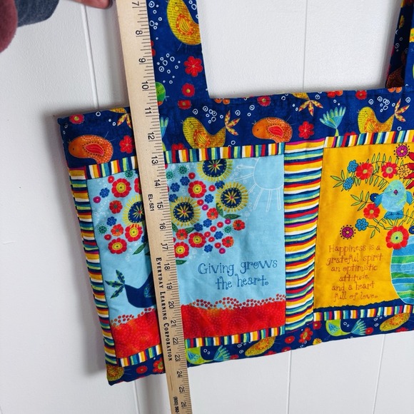 Handmade Quilted Bright Colorful Tote Bag Flowers Birds and Positive Messages - Picture 9 of 9